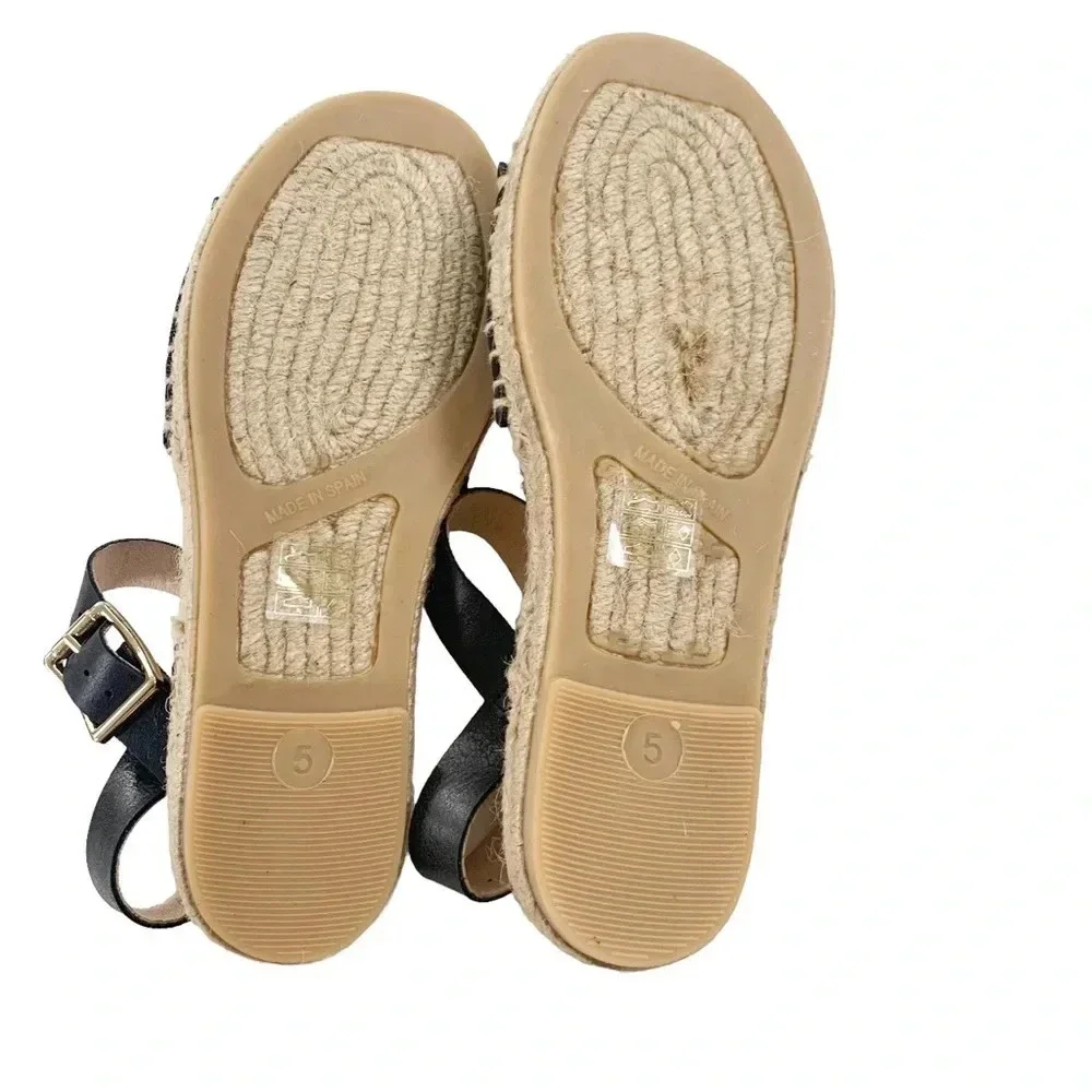 J. Crew Leather and Canvas Made in Spain ankle strap espadrille Black Size 5 NWT